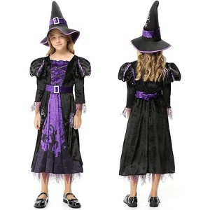 Halloween Dead Tree Witch Dress-Witch Costume for Girls Kids，Halloween Party Fancy Dress Up Deluxe Set with Hat Skirt for Girls(T) - 1 of 4