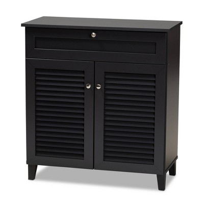 Shelf Wood Shoe Storage Cabinet with Drawer Coolidge Finished Dark Gray - Baxton Studio