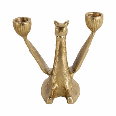 Boho Giraffe Candle Holder - Decorative Metal Taper & Pillar Candle Stand - Unique Home & Office Decor for Living Room, Bedroom - 6" Gold
