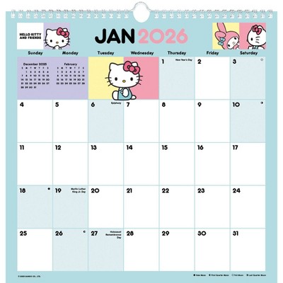 Trends International 2026 Hello Kitty and Friends Spiral 12x12.25 Wall Calendar
