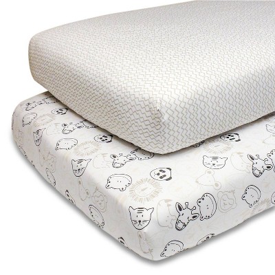 The Peanutshell Fitted Crib Sheets for Baby Boys' or Baby Girls' - Gray and White Zoo Animals - 2pk