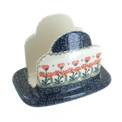 Blue Rose Polish Pottery Peach Posy Napkin Holder