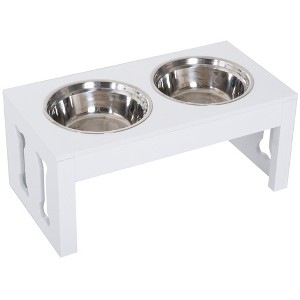 PawHut 23" Modern Decorative Dog Bone Wooden Heavy Duty Pet Food Bowl Elevated Feeding Station - 1 of 4