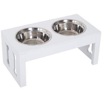 PawHut Large Elevated Dog Bowls with Storage Drawer Containing 21L Capacity, Raised Pet Feeding Station with 2 Stainless Steel Bowls - White