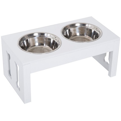 PawHut Raised Pet Feeding Storage Station with 2 Stainless Steel Bowls