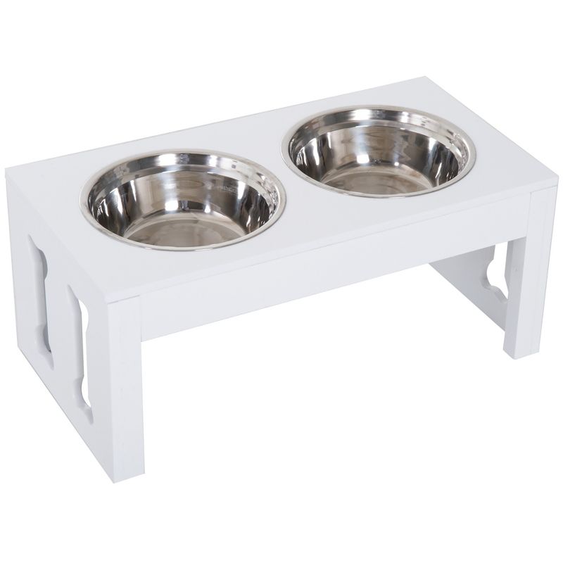 PawHut 23" Modern Decorative Dog Bone Wooden Heavy Duty Pet Food Bowl Elevated Feeding Station, 1 of 9