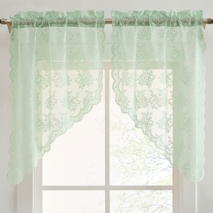 HLC.ME Jolene Floral Rod Pocket Lace Short Cafe Swags for Small Windows, Kitchens, and Basement Windows - Set of 2 - 1 of 4