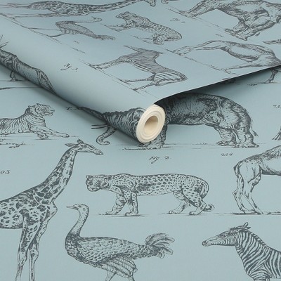 Blue Non-woven Animal Print Removable Wallpaper Roll