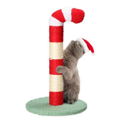 SEVOBAL Pet Scratcher Christmas Cat Scratching Post, Festive Candy Cane Cat Scratcher with Sisal Post and Plush Cover, Red, 11.8"*11.8"*20.5"