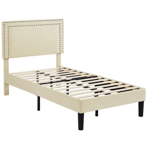 Vecelo Upholstered Bed With Adjustable Headboard, Bed Frame Beige Twin Bed  : Target