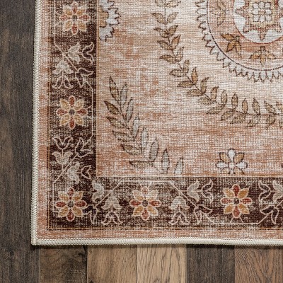 Kirsi Rust and Beige Synthetic Round Washable Area Rug