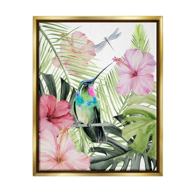 Stupell Industries Hummingbird Tropical Hibiscus Framed Canvas