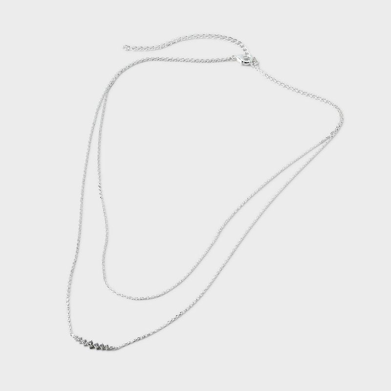 Silver Plated Cubic Zirconia Curved Bar Multi-Strand Necklace - A New Day&#8482; Silver, 4 of 6