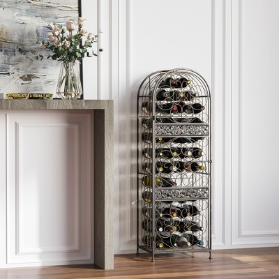 Antique Bronze Wrought Iron 45-Bottle Wine Rack with Lock