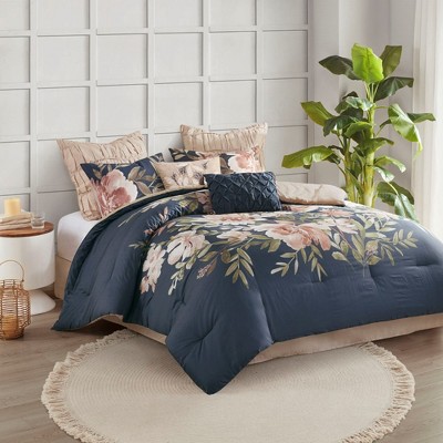 Camillia Queen Blush Floral Cotton 8-Piece Comforter Set