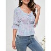 Women's V Neck Half Lantern Sleeve Shirts Babydoll Tops Blouse Casual Tunic Tops - 2 of 4