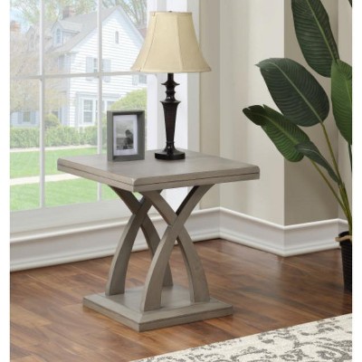 Vynxaria Jocelyn End Table ¨C Elegant Gray Design with Decorative Base and Adjustable Levelers