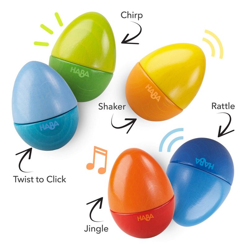 HABA Musical Eggs - 5 Wooden Toy Eggs with Acoustic Sounds  (Made in Germany), 2 of 15