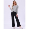 INSPIRE CHIC Women's Cotton Contrast Stripe Pullover Blouse Long Sleeve Loungewear Pajama Tops - 2 of 4