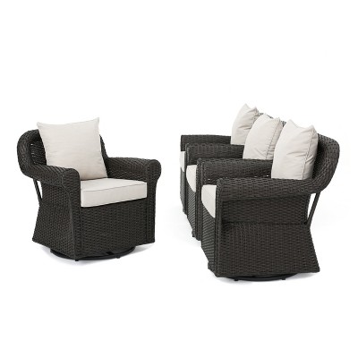 Amaya 4pc All-Weather Wicker Patio Swivel Rocking Chairs - Dark Brown - Christopher Knight Home