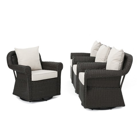 Dark Brown and Cream Christopher Knight Home 304344 Muriel Outdoor Wicker Rocking Chair with Cushion 