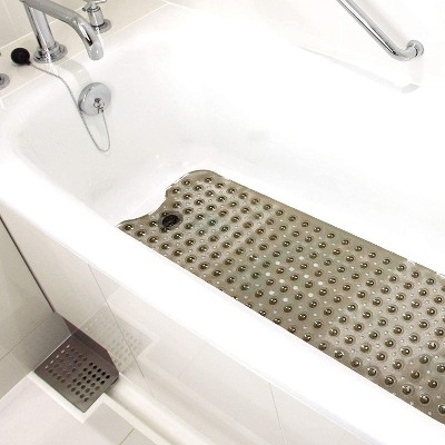 HealthSmart Bath Mat Extra Large No Slip Shower & Bathtub Mat with Suction Cups and Drain Holes, Machine Washable, 40 x 15.5, Gray