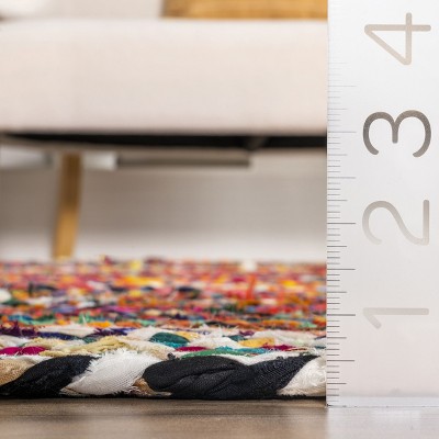 Handmade Bohemian Braided Cotton Square Area Rug - Multi