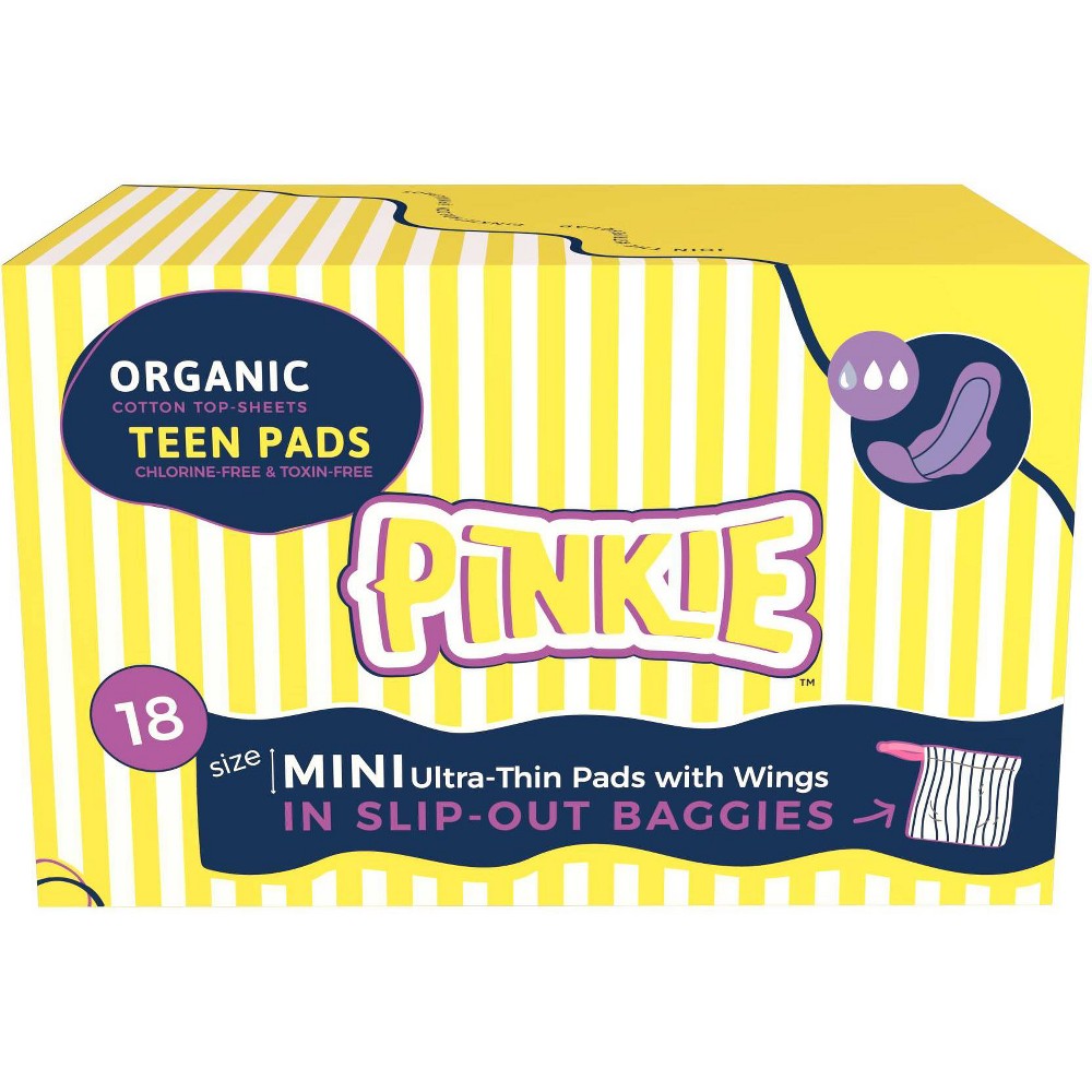 Pinkie Tween & Teen Ultra-Thin Organic Topsheet Pads with Wings - Size Mini - 18ct