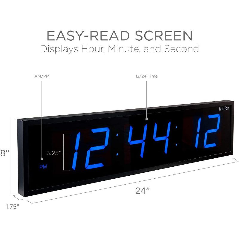 Ivation Large Digital Wall Clock, LED Display with Timer, 2 of 7