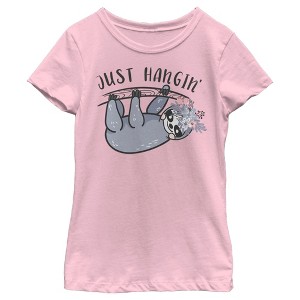 Girl's Lost Gods Sloth Cartoon Just Hanging T-Shirt - 1 of 4