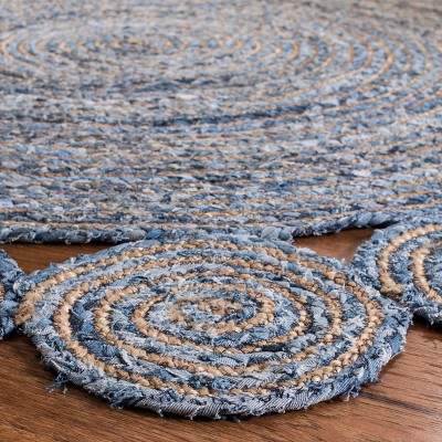 Cape Cod Blue and Natural Round Cotton Area Rug