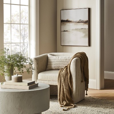 Vernon Accent Chair Tan Striped - Threshold™ designed with Studio McGee: Polyester Upholstery, No Assembly Required