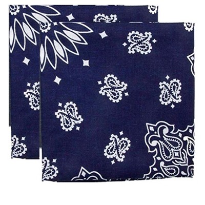 Bandana 2 Pack Navy Blue Paisley 100% Cotton Handkerchief With Sewn Edges :  Target