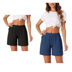 cheibear Women's 2 Pack Modal Soft Pajama Bottoms Comfy High Elastic Shorts with Pockets - 1 of 4