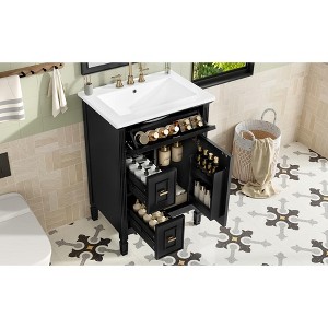 ORRD 24" Bathroom Vanity with Sink, Solid Wood & MDF Cabinet with 3 Drawers & Shelf, Freestanding Black Vanity - 1 of 4