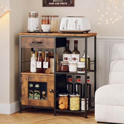 Farmhouse Coffee Bar Cabinet with Drawer, Compact Multifunctional Sideboard, Space-Saving Dining Room Storage, Strong Coffee Machine Stand