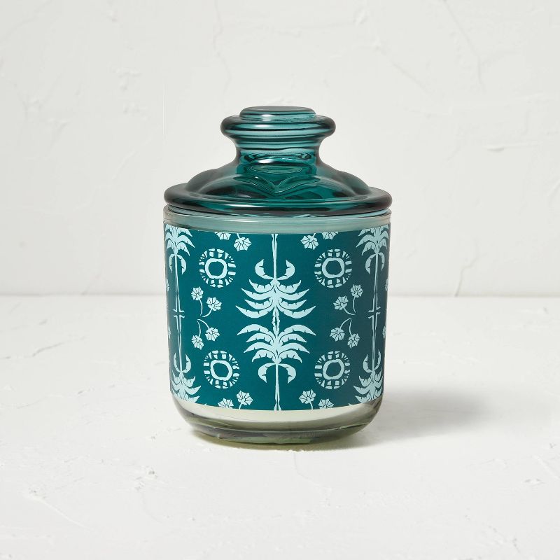 13.5oz Eucalyptus and Patchouli Lidded Glass Candle Green - Opalhouse&#8482; designed with Jungalow&#8482;, 1 of 5