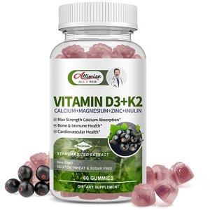 Alliwise Vitamin D3K2 Gummies 10000 IU D3 + 200 Mcg K2 for Bone & Muscle, 60 Gummies - 1 of 4