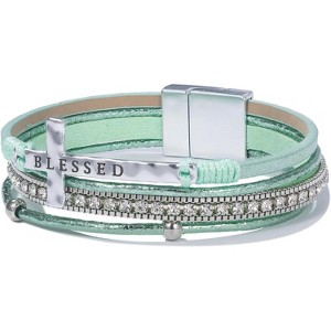 Cross Leather Bracelet with Magnetic Clasp, Christian Religious Boho Wrap Cuff Bangle for Women - 1 of 4