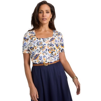 Jessica London Women's Plus Size Stretch Cotton Square Neck Tee