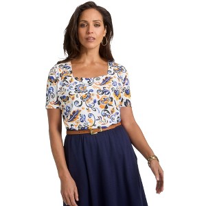 Jessica London Women's Plus Size Stretch Cotton Square Neck Tee - 1 of 4