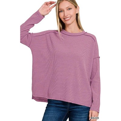 I am a Fashion junky Zenana Ribbed Drop Shoulder Round Neck Sweater