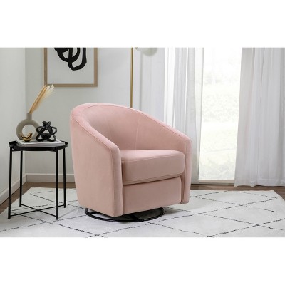 Blush Pink Velvet Handcrafted Swivel Glider with Wooden Base