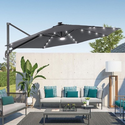 Sonkuki 11FT Round Offset Outdoor Patio Solar LED Cantilever Umbrella with Aluminium Pole
