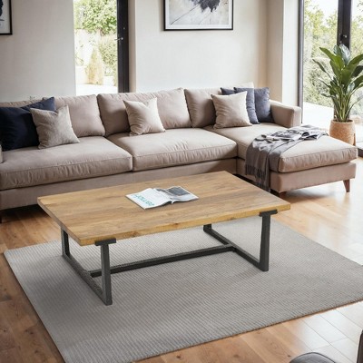 Royal Hampton 48" Coffee Table | Handmade Aluminum Cast Black Frame | Solid Mango Wood Top