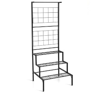 Tangkula 3-Tier Hanging Plant Stand Flower Pot Organizer Rack w/Grid Panel Display Shelf - 1 of 4