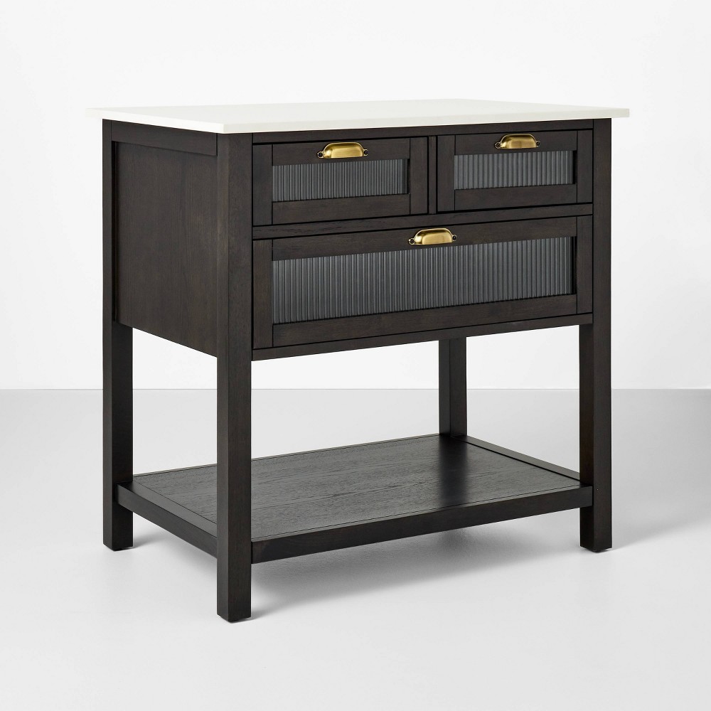 Photos - Other Furniture 36" Reeded Glass & Wood Kitchen Island - Black - Hearth & Hand™ with Magno