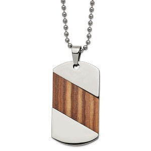 Black Bow Jewelry Men's Titanium, Stainless Steel & Rosewood Dog Tag Necklace, 22 Inch - 1 of 4