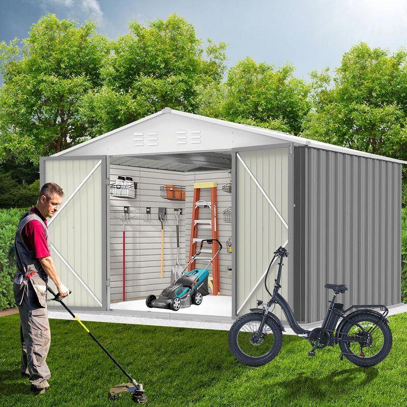 8'x8' Outdoor Storage Shed, Large Garden Shed. Updated Reinforced and Lockable Doors Frame Metal Storage Shed for Patiofor Backyard, Patio,Grey, 2 of 8