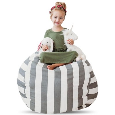 Stuff 'n Sit Large 33'' Bean Bag Storage Cover for Stuffed Animals & Toys - Gray & White Stripe